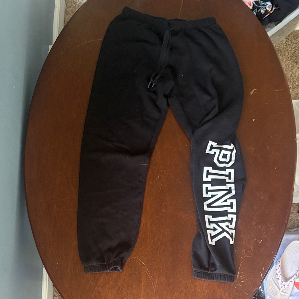 Women’s Black Sweatpants with White PINK Logo